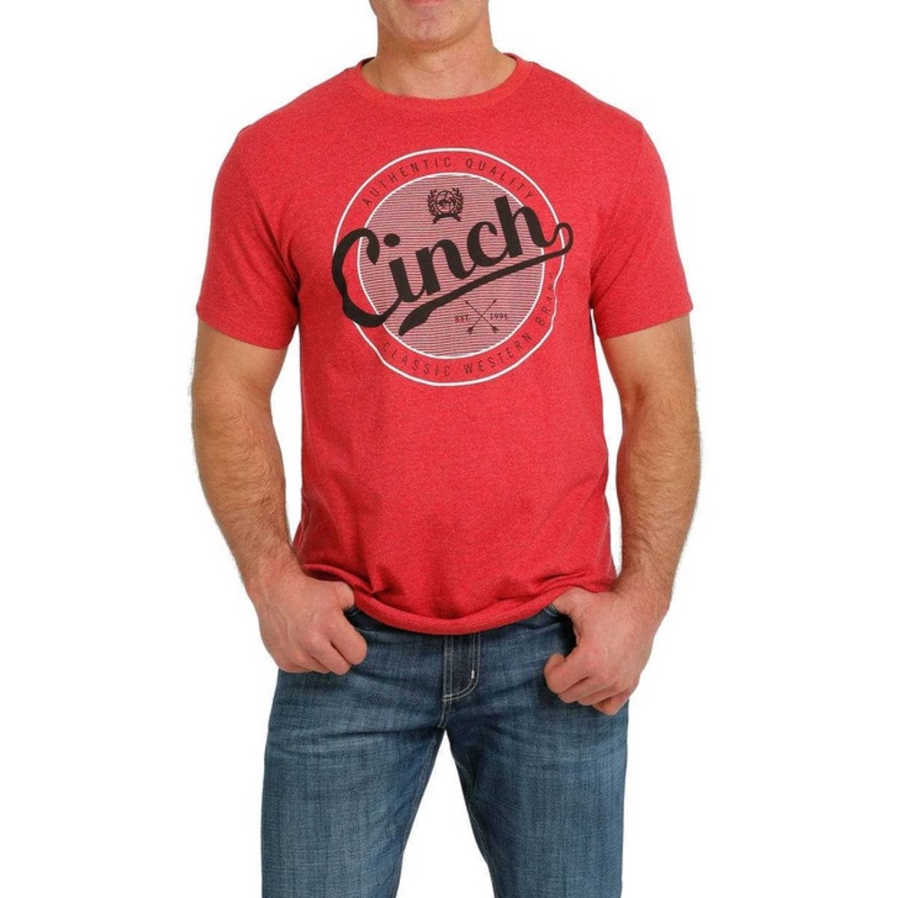 Cinch Men's Classic Logo Heather Red Short Sleeve T Shirt Tee